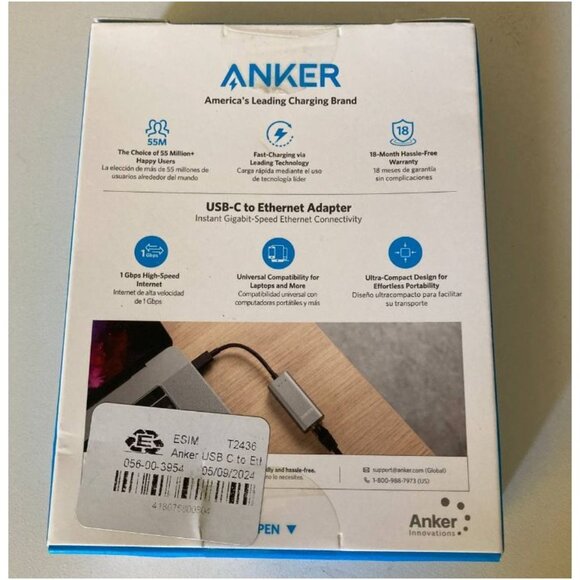 Anker USB C to Ethernet Adapter, Portable 1-Gigabit Network Hub - Picture 3 of 9